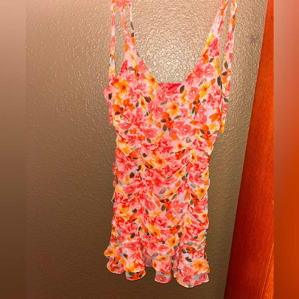 Lily rose orange floral tight fitting dress